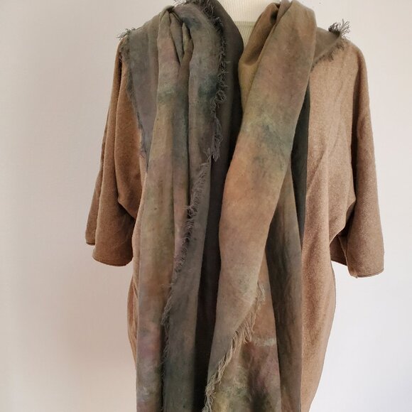 NEW Painted dyed silk cashmere scarf wrap beige black brown tan green gray blue - Picture 4 of 15